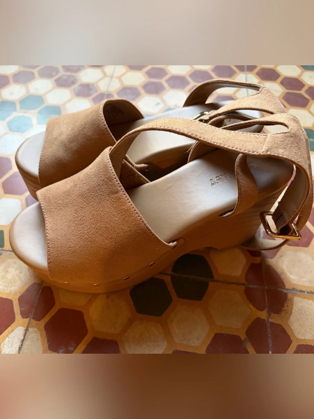 Women’s Tan Studded Platform Sandals - Suede Slingback